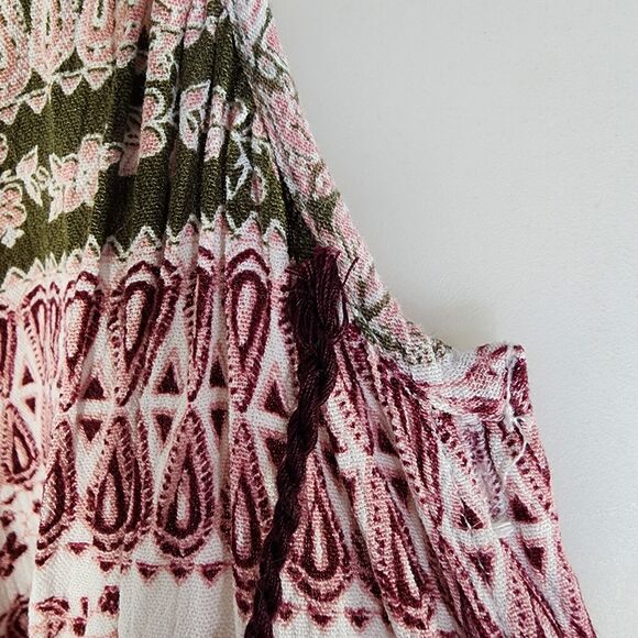 Cloud Chaser Womens Tunic Top 1X Button Front V Neck Long Sleeve Tassels Floral - Picture 11 of 12